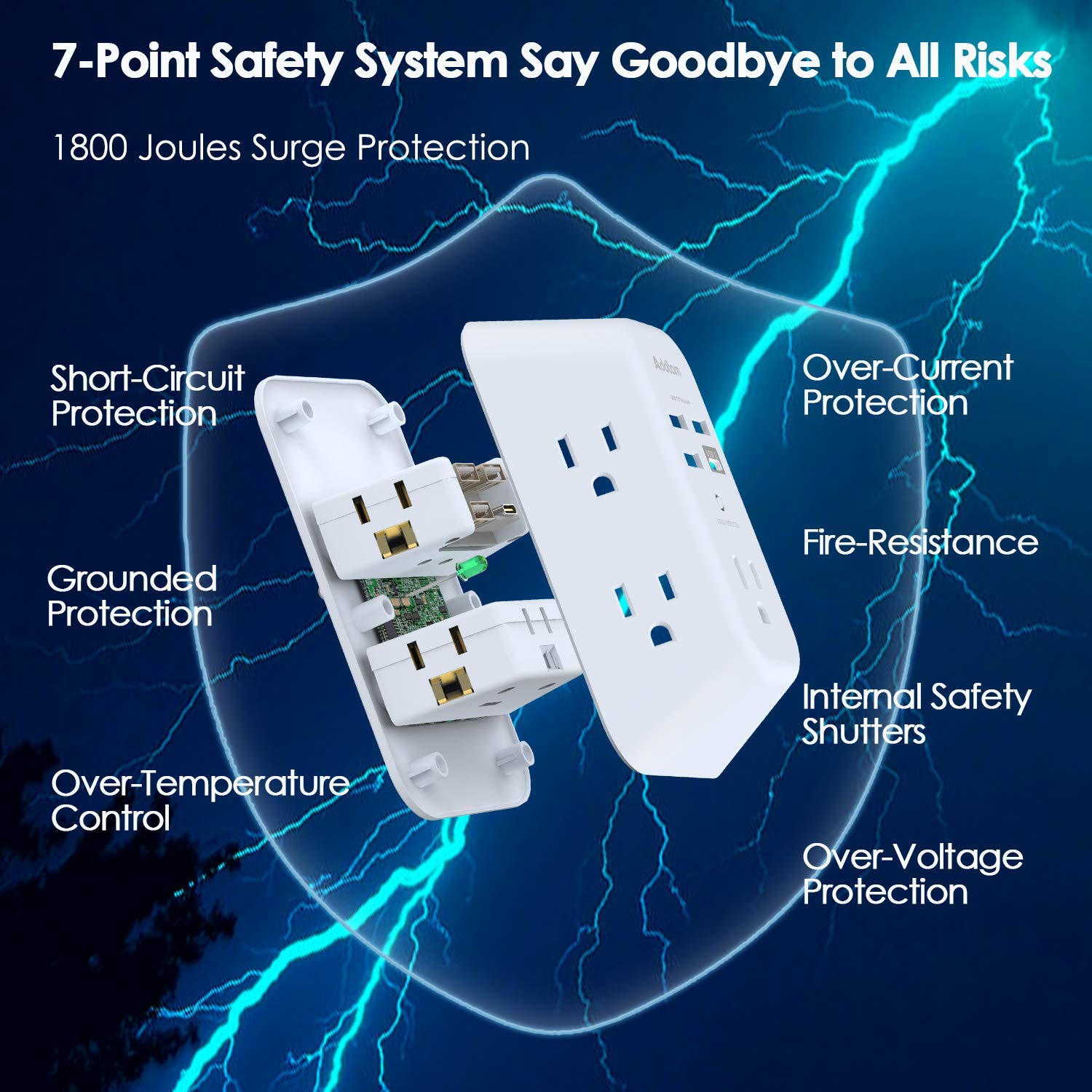 USB Wall Charger, Surge Protector, 5 Outlet Extender with 4 USB Charging Ports (1 USB C Outlet, 4.5A Total) and Power Strip Surge Protector, Addtam 6 Outlets and 3 USB Ports 5Ft Long Extension Cord