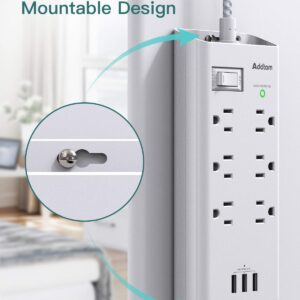 Power Strip Surge Protector, Addtam 6 Outlets and 3 USB Ports 5Ft Long Extension Cord and Power Strip with USB, Addtam ETL Certificate Flat Plug Extension Cord with 3 USB Ports, 3 Outlets