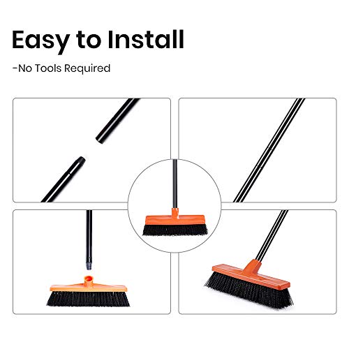 Small Multi-Surface Push Broom for Outdoor,Indoor Sweeping - 50"-59" Telescopic Handle - 12" Wide Bristles