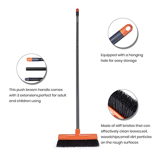 Small Multi-Surface Push Broom for Outdoor,Indoor Sweeping - 50"-59" Telescopic Handle - 12" Wide Bristles