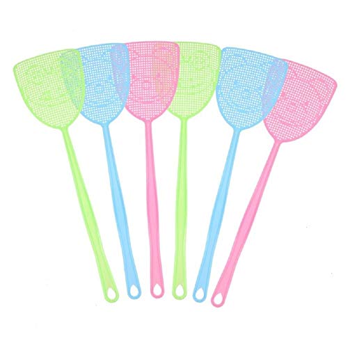 Chelory Fly Swatter, 6 Pack Plastic Manual Fly Swat Set Heavy Duty with Long Strong Handle Fly Swatters Assorted Colors Multi Pack