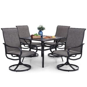 phi villa outdoor patio dining set for 4, 5 piece patio table chairs set clearance with 4 swivel chairs & 1 metal table, all weather patio dining furniture set for deck lawn & garden
