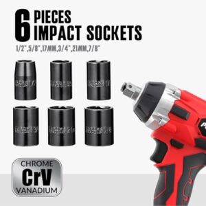 populo 20V Cordless Electric Impact Wrench with ½ inch Chuck, Compact Design,3098 in-lbs Max Torque,0-3000 RPM/IPM, Includes 6 Drive Impact Sockets,2.0Ah Li-ion Battery,Gloves,and Tool Bag