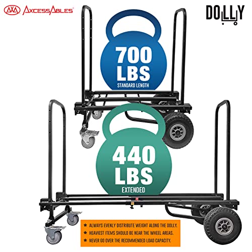 AxcessAbles Heavy Duty Folding Equipment Dolly Cart with Wheels | 700lb Capacity | DJ Equipment Cart | Moving Hand Truck Dolly | Telescoping Frame to 4.6ft.| Production Multicart | Fully Assembled