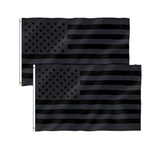 black american flags 3x5 ft - vivid color and fade proof - canvas header and double stitched - all black us/usa flag polyester with brass grommets outdoor indoor (2 pack)