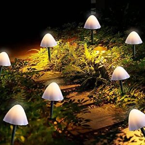 outdoor solar garden lights, set of 12 mini light outdoor waterproof cute mushroom shaped pathway landscape lights for yard patio party wedding festival decoration (warm white)