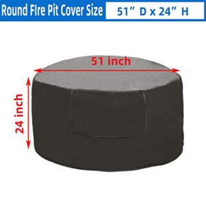 RMraycover Round Fire Pit cover - Waterproof 600D Polyster Material With PU Coating , Patio Outdoors Firepit Covers Round (Round 51D×24H inch)