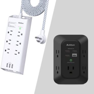 power strip surge protector, addtam 6 outlets and 3 usb ports 5ft long extension cord and usb wall charger surge protector - addtam 5 outlet extender with 4 usb charging ports (1 usb c, 4.5a total)