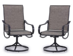 phi villa set of 2 patio swivel dining chairs, outdoor, metal with textilene mesh fabric, furniture with armrest, black frame.