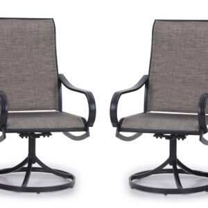 PHI VILLA Set of 2 Patio Swivel Dining Chairs, Outdoor, Metal with Textilene Mesh Fabric, Furniture with Armrest, Black Frame.