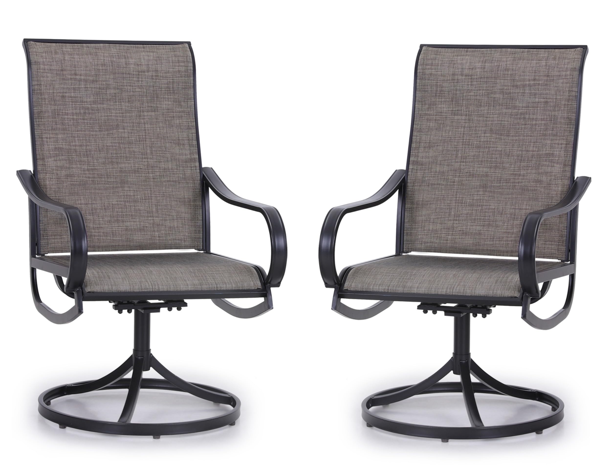 PHI VILLA Set of 2 Patio Swivel Dining Chairs, Outdoor, Metal with Textilene Mesh Fabric, Furniture with Armrest, Black Frame.