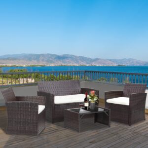 saemoza 4 pieces outdoor patio furniture set, outdoor wicker rattan patio furniture with tempered glass tabletop clearance