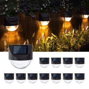 GIGALUMI Solar Fence Lights, 12 Pack Waterproof Solar LED Outdoor Wall Lighting for Deck Steps Patio Walkway Garden(Warm White)