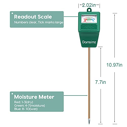 Damsimz Soil Moisture Meter, Plant Moisture Meter, Plant Water Meter Hydrometer for Plants Care, Gardening, Farming, Indoor & Outdoor Plants (No Battery Needed) Green