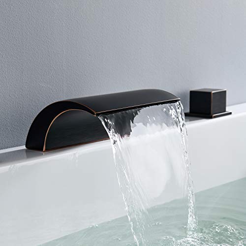 Hanallx Waterfall Tub Faucet Roman Tub Filler Oil Rubbed Bronze Deck Mount Bathtub Faucets Brass 3 Holes Bathroom Faucets with 2 Handles