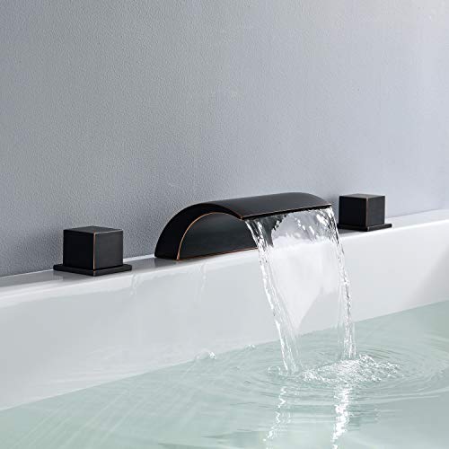 Hanallx Waterfall Tub Faucet Roman Tub Filler Oil Rubbed Bronze Deck Mount Bathtub Faucets Brass 3 Holes Bathroom Faucets with 2 Handles