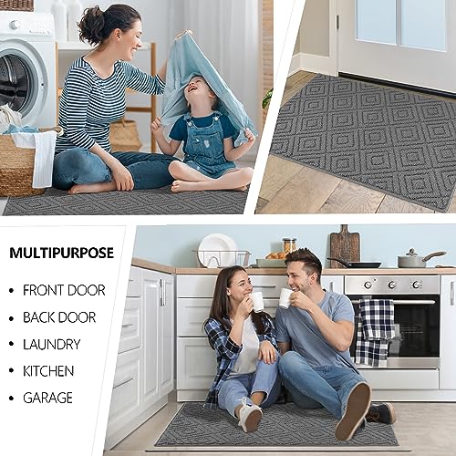 FONEYI Indoor Door Mat, Front Back Door Mats 24"x36" Rubber Backing Non Slip Rug, Absorbent Resist Dirt Entrance Doormat Inside Floor Mats for Entryway, Machine Washable Low-Profile Doormats, Grey