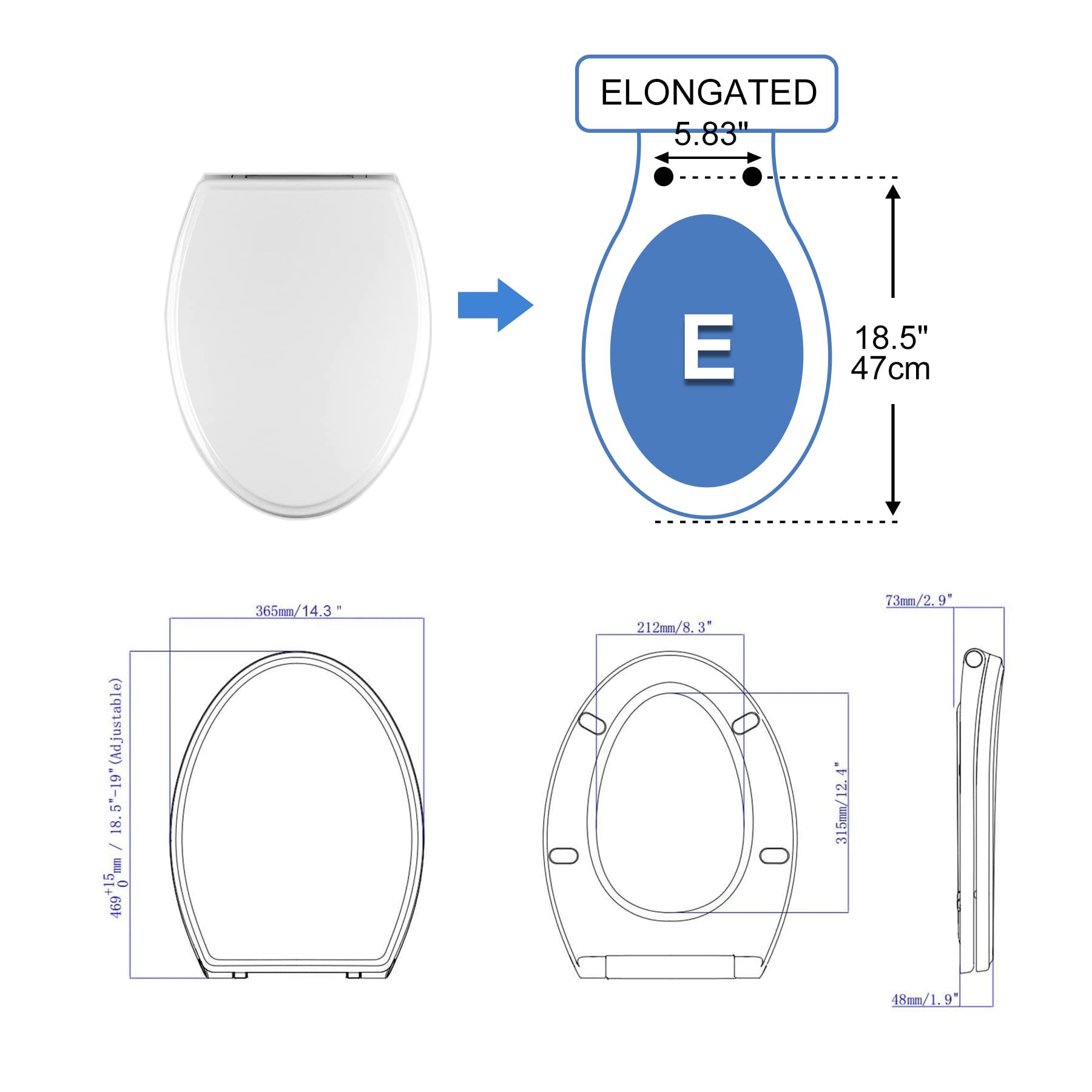 Hibbent Premium Elongated Toilet Seat with Cover(Oval) Quiet Close, One-Click to Quick Release, Easy Installation Never Loosen Hinge, Slow Close Toilet Seat and Cover, Easy Cleaning-White Color