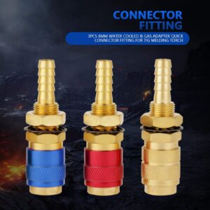 3Pcs Quick Connectors 8mm Brass Connector Fitting Water Cooled & Gas Adapter Argon Quick Connect Fittings for TIG Welding Torch