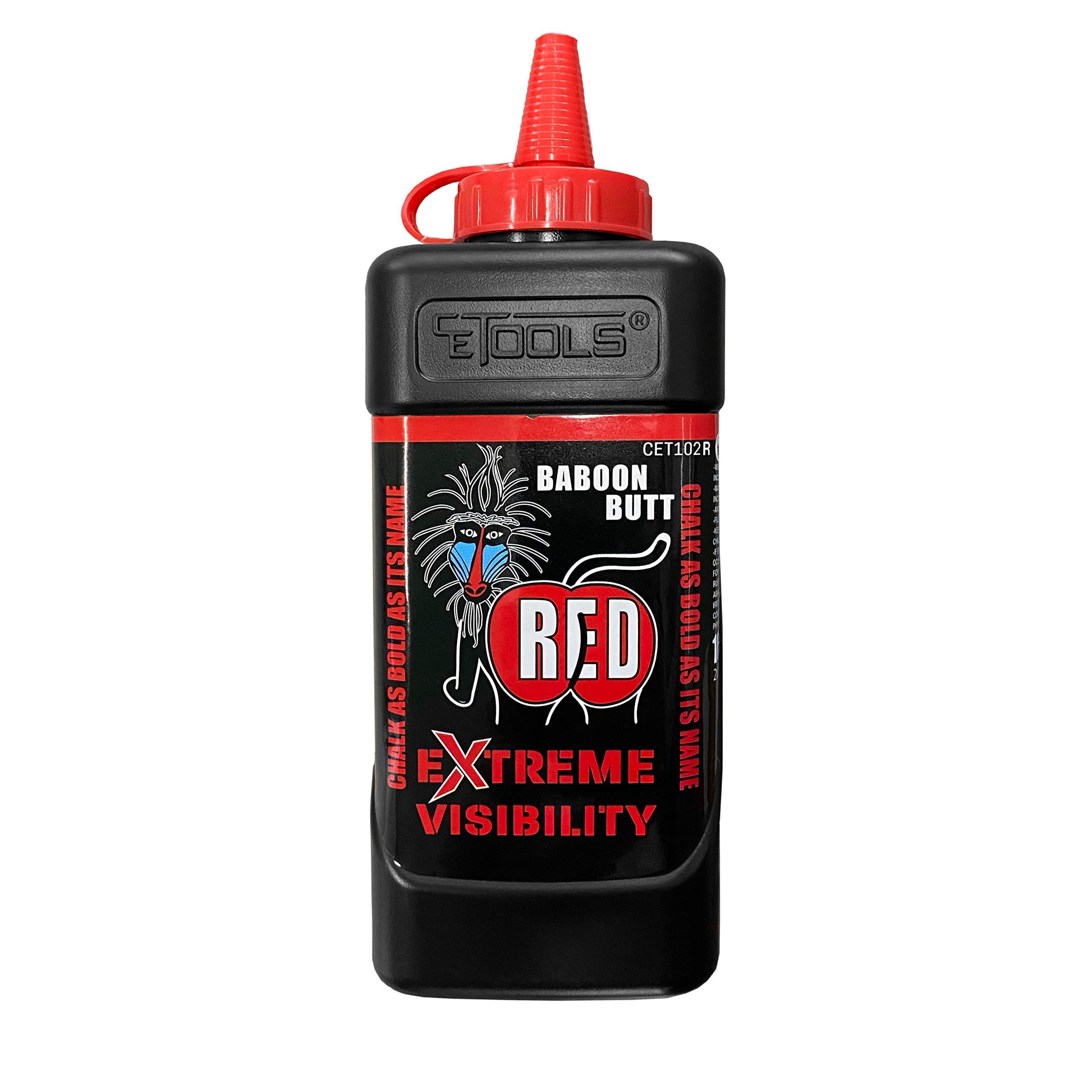 CE TOOLS SnapBack Chalk Line with Releasable Tip & Baboon Butt Red Extreme Visibility Marking Chalk