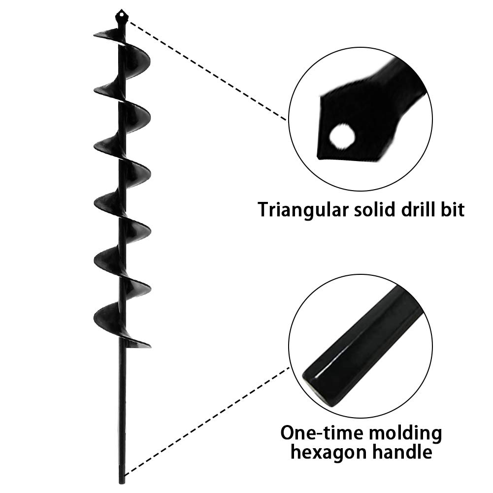 SORANGEUN 3x24-Inch Garden Auger Drill Bit for Planting and Post Hole Digging - Upgraded Spiral Design, Solid Shaft - Hex Driver Drill Compatible