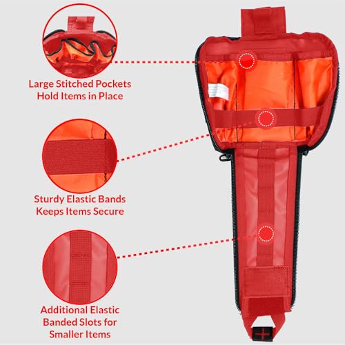 MediTac IFAK Molle - Eagle Type Tactical Trauma Kit Feat. Rip-Away Velcro Fastener, SOF Tourniquet, Celox Hemostatic Granules and Pressure Bandage, Bleeding Control Kit - Red