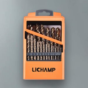 Lichamp 29PCS HSS Cobalt Drill Bits Set 1/16" to 1/2" with Three Flute for Hard Metal, Hardened Stainless Steel and Cast Iron