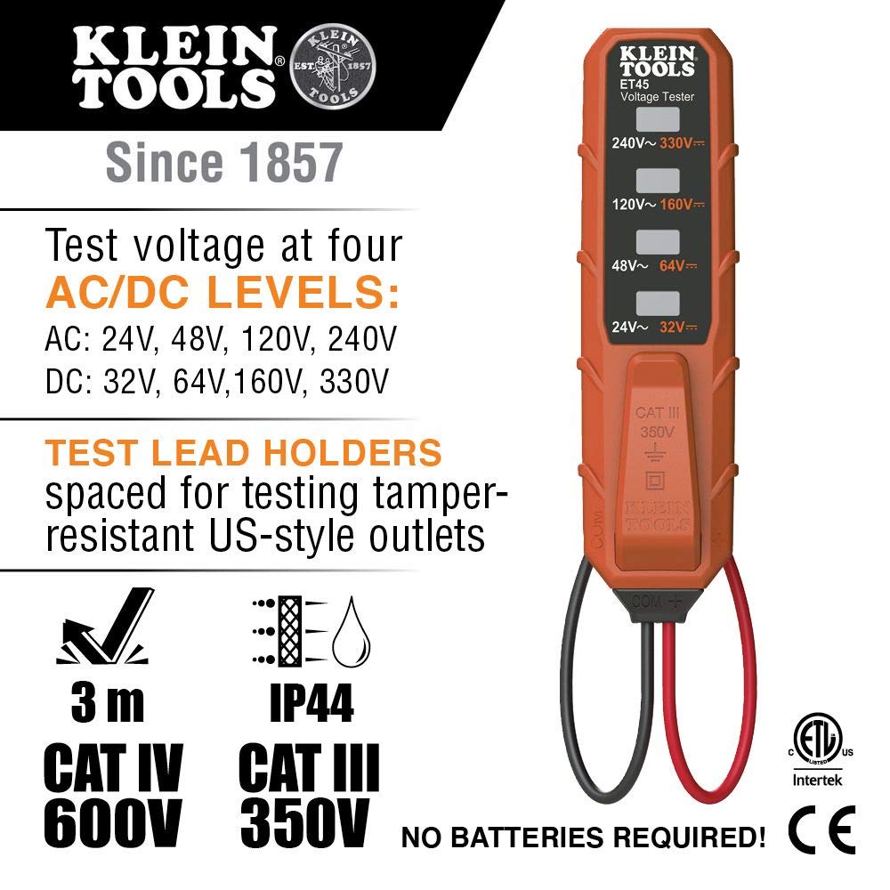 Klein Tools NCVT3PKIT Electrical Test Kit, Dual-Range Non-Contact Voltage Tester with Flashlight, AC/DC Voltage Tester