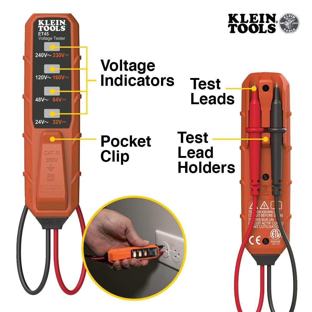 Klein Tools NCVT3PKIT Electrical Test Kit, Dual-Range Non-Contact Voltage Tester with Flashlight, AC/DC Voltage Tester