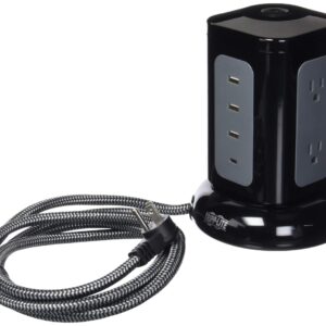 Tripp Lite Surge Protector Tower 6-Outlet 3X USB-A 1x USB C 8ft Cord Black (TLP606UCTOWER)