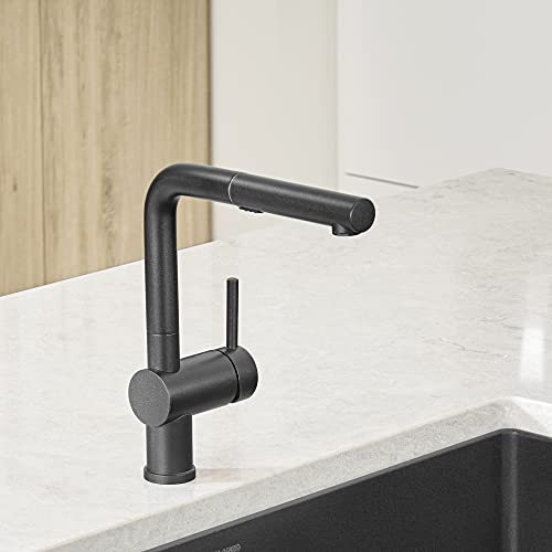 BLANCO 526367 Linus Low-Arc Pull-Out Dual Spray Kitchen Faucet, 1.5 GPM, Anthracite