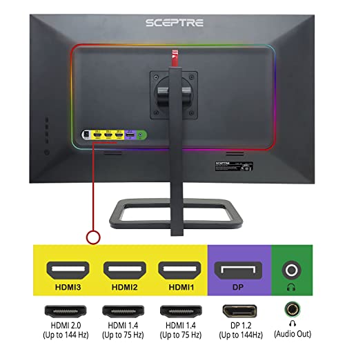 Sceptre 27 inch QHD IPS LED Monitor 2560x1440 HDR400 HDMI DisplayPort up to 144Hz 1ms Height Adjustable, Build-in Speakers, Gunmetal Black (E275B-QPN168)