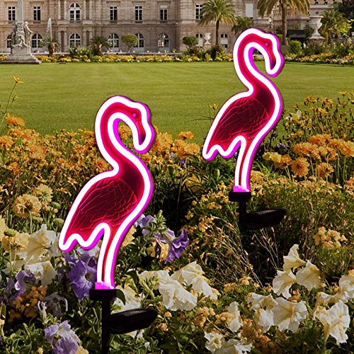 Solar Flamingo Pink Neon Light - 2Pack 42 inch Metal Garden Stake Lights, Flamingo Gifts for Women Path Lighting for Yard Lawn Patio Walkway Decor