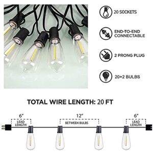 Afirst Outdoor LED String Lights 20FT - Patio Lights with 22 Shatterproof Bulbs(2 Spare) Waterproof Connectable Edison Bulb String Lights for Outside Backyard Porch Lighting