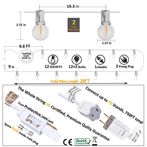 Meidaoduo Outdoor Globe String Lights White - G40 Outdoor Lights Patio String Lights Linkable Waterproof with 14 Shatterproof Clear Bulbs(2 Extra) for Wedding Party Pergola Gazebo Lights