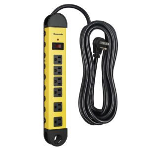 dewenwils metal power strip, 6-outlet heavy duty surge protector with 15ft long cord, 14awg/3c, 15a circuit breaker, 900 joules, low profile flat plug, wall mountable, ul listed yellow