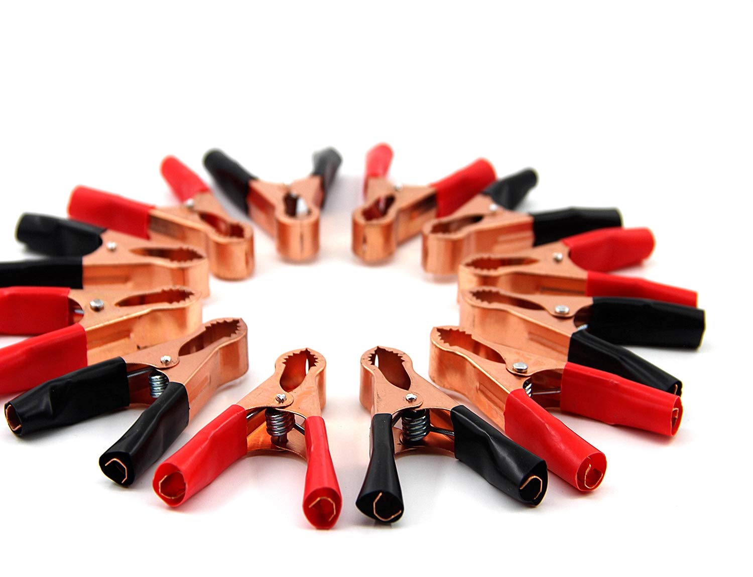 12PCS 50A Insulated Alligator Clips, Black & Red Durable Heavy Duty Clamps, Boot Metal Spring Loaded Truck Car Battery Electric Test Clips Lead Probe Battery Clamps