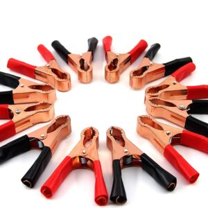 12PCS 50A Insulated Alligator Clips, Black & Red Durable Heavy Duty Clamps, Boot Metal Spring Loaded Truck Car Battery Electric Test Clips Lead Probe Battery Clamps