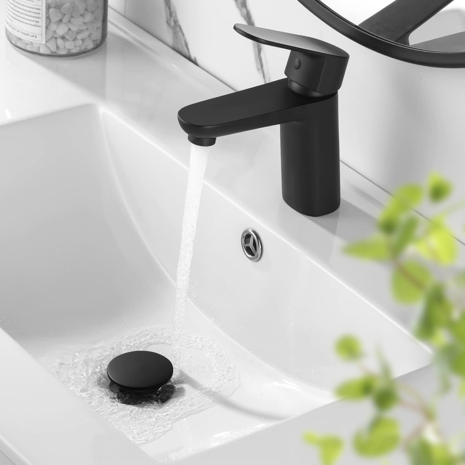 Pop Up Bathroom Sink Drain with Overflow Matte Black Pop Up Drain Stopper Vessel Sink Lavatory Vanity Anti Clog Leak Proofing