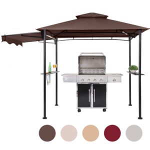 fab based 5x11 grill gazebo, outdoor bbq grill patio canopy with extra shadow & led lights, barbeque gazebo canopy (brown)