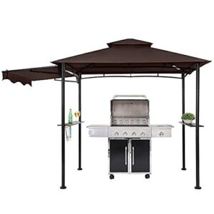 FAB BASED 5x11 Grill Gazebo, Outdoor BBQ Grill Patio Canopy with Extra Shadow & LED Lights, Barbeque Gazebo Canopy (Brown)