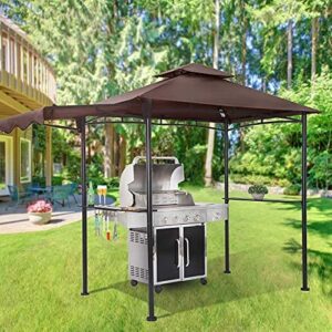 FAB BASED 5x11 Grill Gazebo, Outdoor BBQ Grill Patio Canopy with Extra Shadow & LED Lights, Barbeque Gazebo Canopy (Brown)