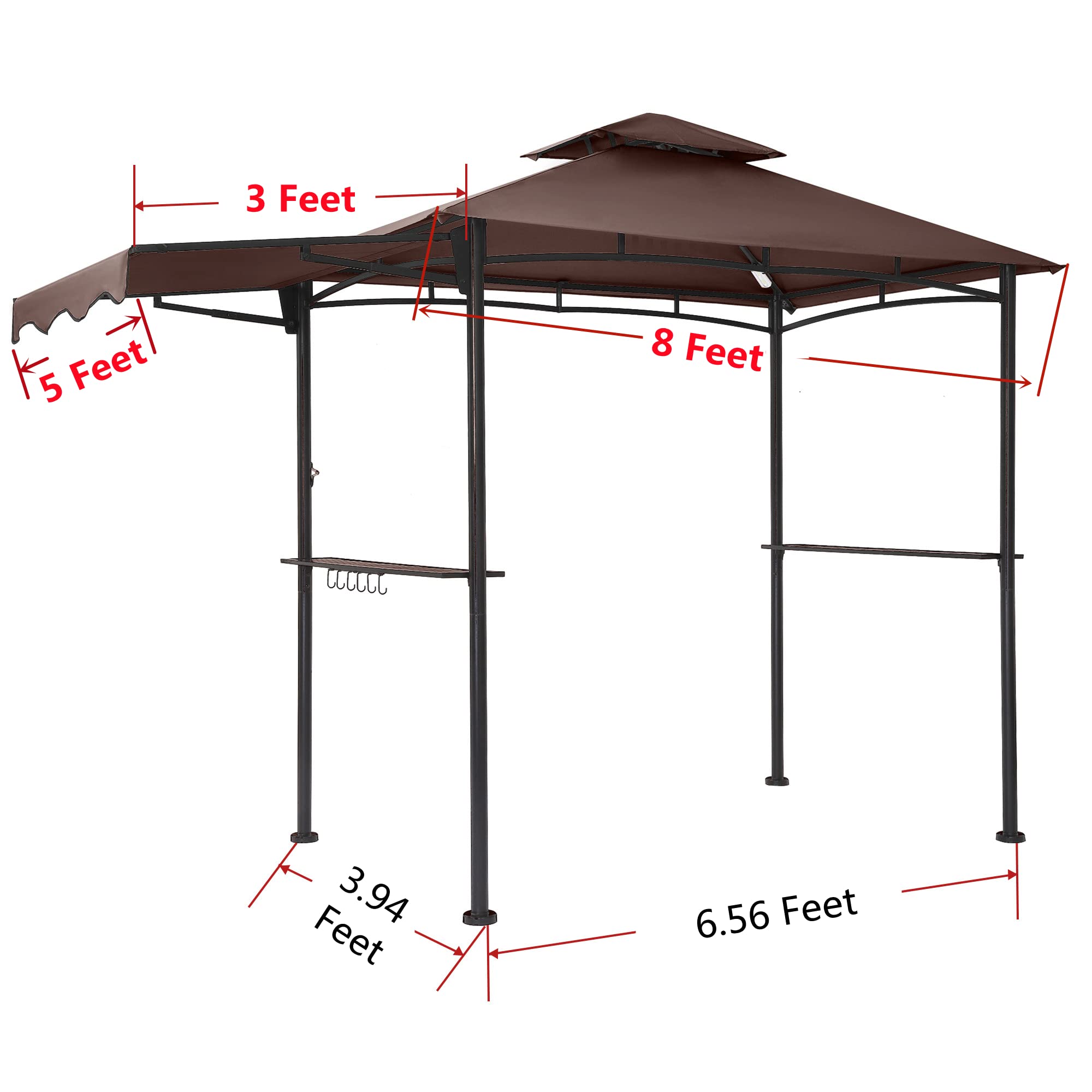 FAB BASED 5x11 Grill Gazebo, Outdoor BBQ Grill Patio Canopy with Extra Shadow & LED Lights, Barbeque Gazebo Canopy (Brown)