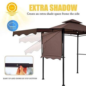 FAB BASED 5x11 Grill Gazebo, Outdoor BBQ Grill Patio Canopy with Extra Shadow & LED Lights, Barbeque Gazebo Canopy (Brown)