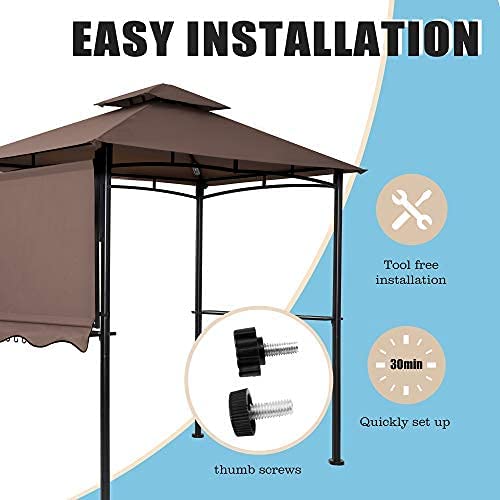 FAB BASED 5x11 Grill Gazebo, Outdoor BBQ Grill Patio Canopy with Extra Shadow & LED Lights, Barbeque Gazebo Canopy (Brown)