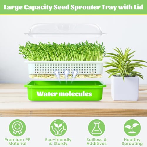 Legigo 5 Pack Seed Sprouter Trays with Lids- Soil-Free Cultivation Germination Tray, BPA Free Micro Greens Growing Trays Seed Sprouting Trays Kit with Germinating Paper for Wheatgrass, Beans and More
