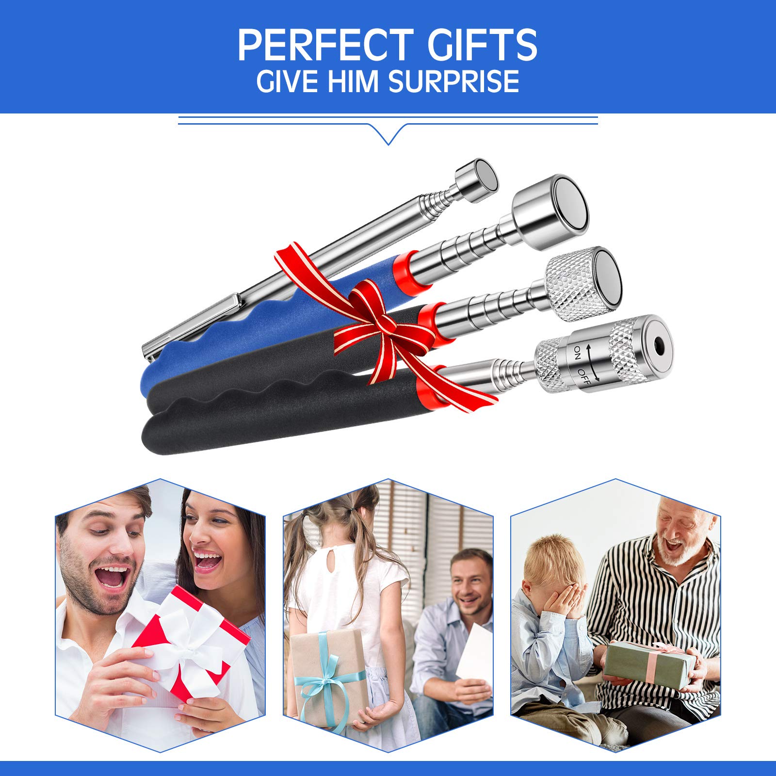 4 Pieces Telescoping Magnet Pickup Tools Includes 8 lb Magnet Pickup Tool Flexible Magnetic Stick Gadget 20 lb 15 lb and 3 lb Magnet Pick-up Tool Set for Men Birthday Father's Day Christmas