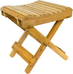 sorbus bamboo folding step stool bench - for shaving, shower foot rest, bath chair - great for bathroom, spa, sauna, wooden seat, fully assembled - 11.75" d x 12.25" w x 13.75" h