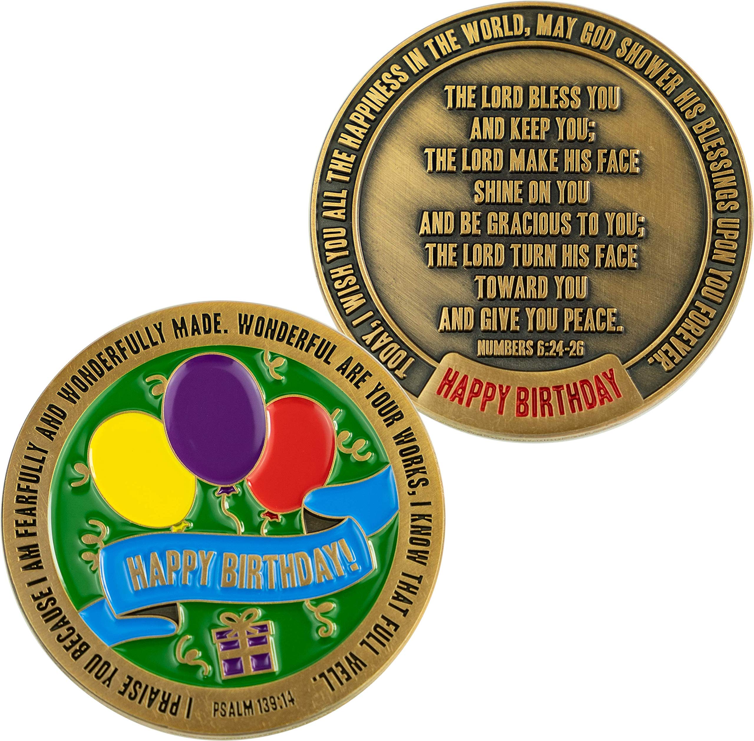 Happy Birthday Coin, Christian Birthday Gifts for Friends for Siblings, Grandson or Granddaughter, Boys & Girls, Lord Bless You & Keep You Religious Antique Gold Plated Prayer Token