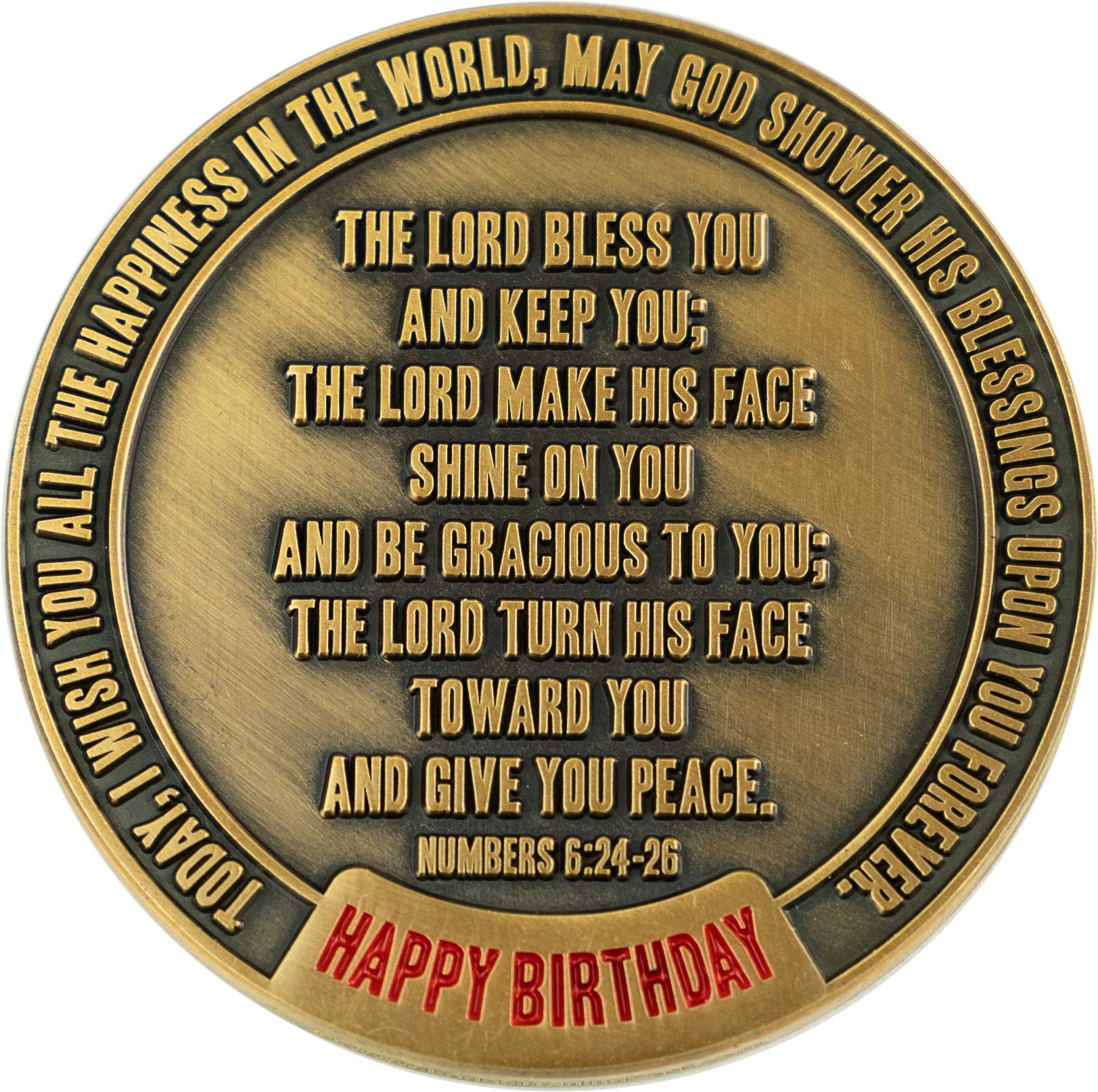 Happy Birthday Coin, Christian Birthday Gifts for Friends for Siblings, Grandson or Granddaughter, Boys & Girls, Lord Bless You & Keep You Religious Antique Gold Plated Prayer Token